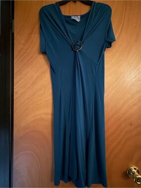 Espresso Teal Knot-Detail Midi Dress